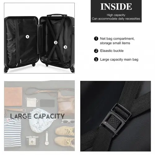 K1991-1L - Kono 24 Inch Horizontal Design ABS Hard Shell Suitcase With TSA Lock - Black by All Mart Bristol Ltd