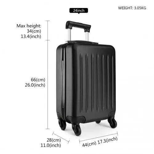 K1872L - Kono 24 Inch ABS Hard Shell Luggage 4 Wheel Spinner Suitcase - Black by All Mart Bristol Ltd