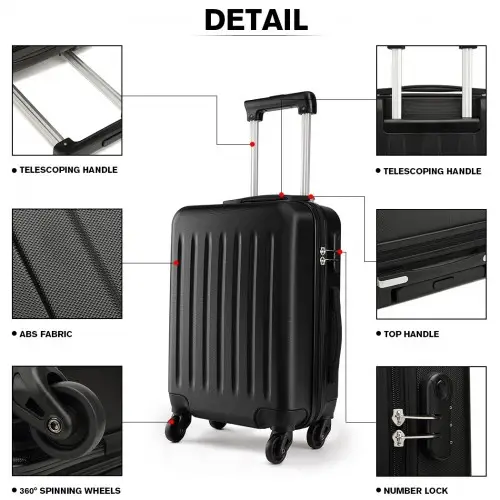 K1872L - Kono 24 Inch ABS Hard Shell Luggage 4 Wheel Spinner Suitcase - Black by All Mart Bristol Ltd