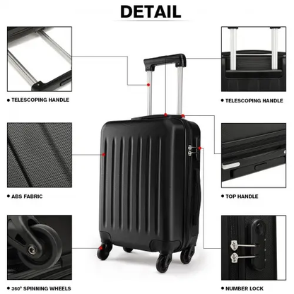 K1872L - Kono 24 Inch ABS Hard Shell Luggage 4 Wheel Spinner Suitcase - Black by All Mart Bristol Ltd