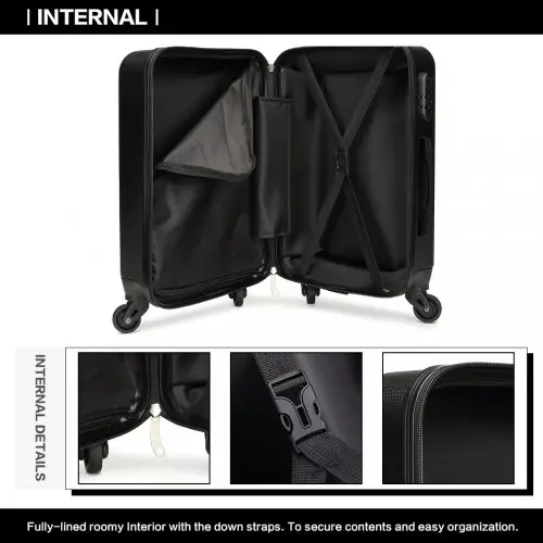 K1872L - Kono 24 Inch ABS Hard Shell Luggage 4 Wheel Spinner Suitcase - Black by All Mart Bristol Ltd