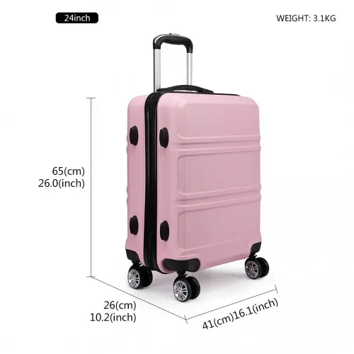 K1871-1L - Kono ABS 24 Inch Sculpted Horizontal Design Suitcase - Pink by All Mart Bristol Ltd