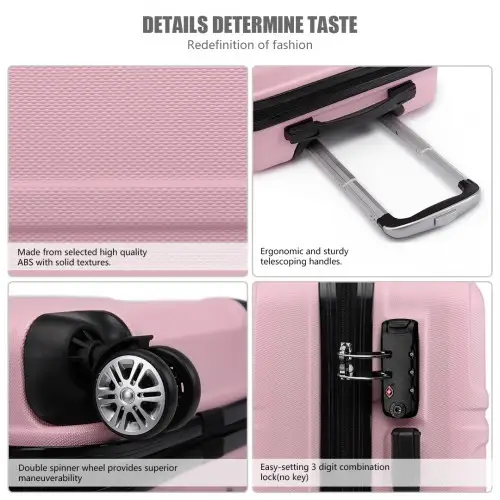 K1871-1L - Kono ABS 24 Inch Sculpted Horizontal Design Suitcase - Pink by All Mart Bristol Ltd