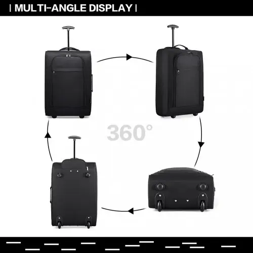 K1873-2 - Kono CABIN SIZE SOFT SHELL HAND LUGGAGE - BLACK by All Mart Bristol Ltd