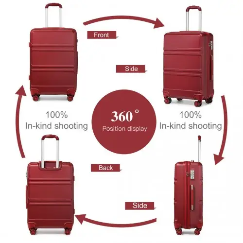 K1871-1L - Kono ABS 24 Inch Sculpted Horizontal Design Suitcase - Burgundy by All Mart Bristol Ltd
