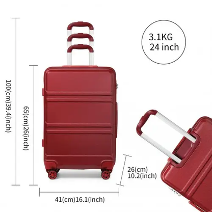 K1871-1L - Kono ABS 24 Inch Sculpted Horizontal Design Suitcase - Burgundy by All Mart Bristol Ltd