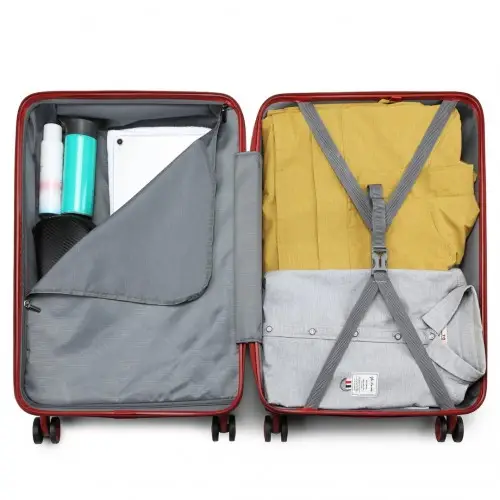 K1871-1L - Kono ABS 24 Inch Sculpted Horizontal Design Suitcase - Burgundy by All Mart Bristol Ltd