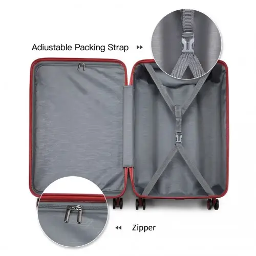 K1871-1L - Kono ABS 24 Inch Sculpted Horizontal Design Suitcase - Burgundy by All Mart Bristol Ltd