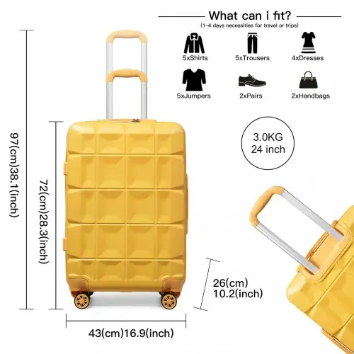 K2292L - Kono 24 Inch Lightweight Hard Shell ABS Suitcase With TSA Lock - Yellow by All Mart Bristol Ltd