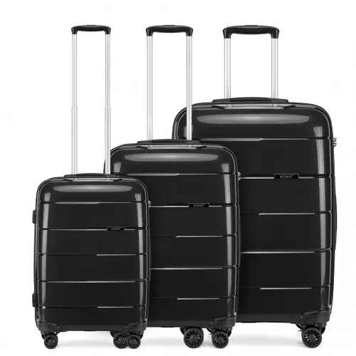 K1997L - KONO 20-24-28” HARD SHELL PP SUITCASE SET - BLACK by All Mart Bristol Ltd