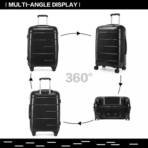 K1997L - KONO 20-24-28” HARD SHELL PP SUITCASE SET - BLACK by All Mart Bristol Ltd
