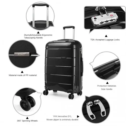 K1997L - KONO 20-24-28” HARD SHELL PP SUITCASE SET - BLACK by All Mart Bristol Ltd
