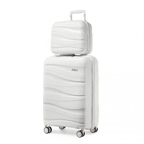 K2094L - Kono 14/20 Inch Lightweight Polypropylene Hard Shell 2 Piece Suitcase Set With TSA Lock And Vanity Case - Cream White by All Mart Bristol Ltd