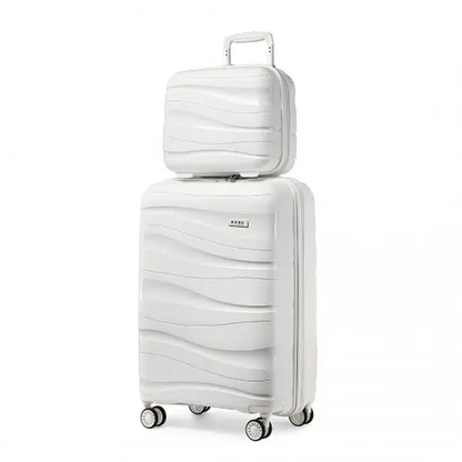 K2094L - Kono 14/20 Inch Lightweight Polypropylene Hard Shell 2 Piece Suitcase Set With TSA Lock And Vanity Case - Cream White by All Mart Bristol Ltd
