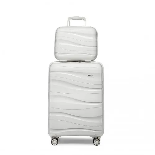 K2094L - Kono 14/20 Inch Lightweight Polypropylene Hard Shell 2 Piece Suitcase Set With TSA Lock And Vanity Case - Cream White by All Mart Bristol Ltd