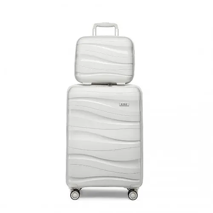 K2094L - Kono 14/20 Inch Lightweight Polypropylene Hard Shell 2 Piece Suitcase Set With TSA Lock And Vanity Case - Cream White by All Mart Bristol Ltd