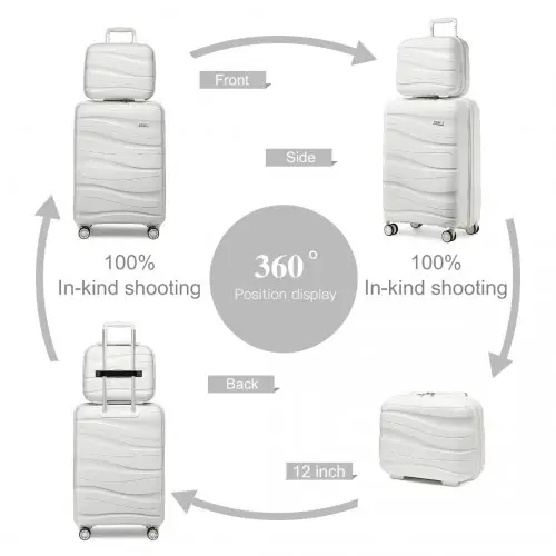 K2094L - Kono 14/20 Inch Lightweight Polypropylene Hard Shell 2 Piece Suitcase Set With TSA Lock And Vanity Case - Cream White by All Mart Bristol Ltd