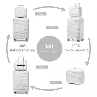 K2094L - Kono 14/20 Inch Lightweight Polypropylene Hard Shell 2 Piece Suitcase Set With TSA Lock And Vanity Case - Cream White by All Mart Bristol Ltd