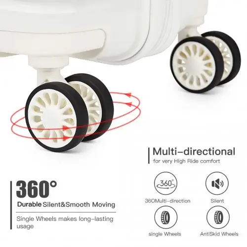 K2094L - Kono 14/20 Inch Lightweight Polypropylene Hard Shell 2 Piece Suitcase Set With TSA Lock And Vanity Case - Cream White by All Mart Bristol Ltd