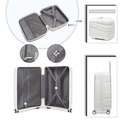 K2094L - Kono 14/20 Inch Lightweight Polypropylene Hard Shell 2 Piece Suitcase Set With TSA Lock And Vanity Case - Cream White by All Mart Bristol Ltd