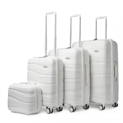 K2094L - Kono Lightweight Polypropylene Hard Shell 4 Piece Suitcase Set With TSA Lock And Vanity Case - Cream White by All Mart Bristol Ltd