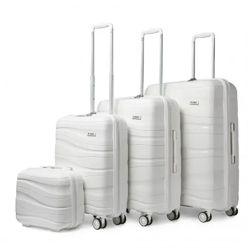 K2094L - Kono Lightweight Polypropylene Hard Shell 4 Piece Suitcase Set With TSA Lock And Vanity Case - Cream White by All Mart Bristol Ltd
