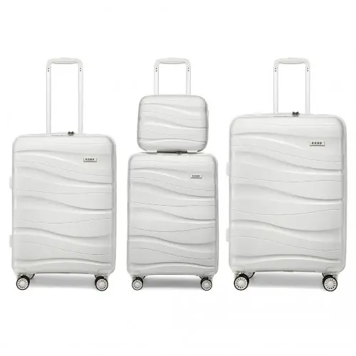K2094L - Kono Lightweight Polypropylene Hard Shell 4 Piece Suitcase Set With TSA Lock And Vanity Case - Cream White by All Mart Bristol Ltd