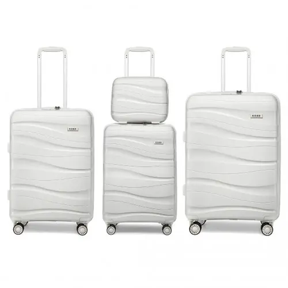 K2094L - Kono Lightweight Polypropylene Hard Shell 4 Piece Suitcase Set With TSA Lock And Vanity Case - Cream White by All Mart Bristol Ltd