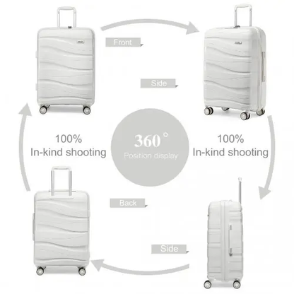 K2094L - Kono Lightweight Polypropylene Hard Shell 4 Piece Suitcase Set With TSA Lock And Vanity Case - Cream White by All Mart Bristol Ltd