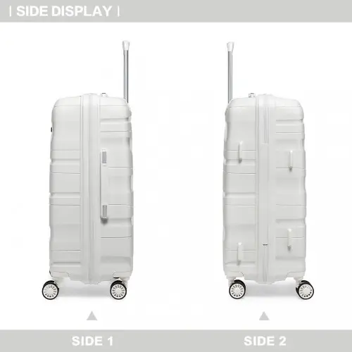 K2094L - Kono Lightweight Polypropylene Hard Shell 4 Piece Suitcase Set With TSA Lock And Vanity Case - Cream White by All Mart Bristol Ltd