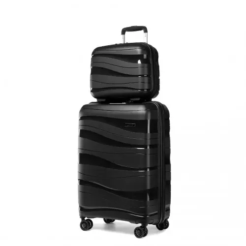 K2094L - Kono 14/20 Inch Lightweight Polypropylene Hard Shell 2 Piece Suitcase Set With TSA Lock And Vanity Case - Black by All Mart Bristol Ltd