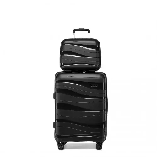 K2094L - Kono 14/20 Inch Lightweight Polypropylene Hard Shell 2 Piece Suitcase Set With TSA Lock And Vanity Case - Black by All Mart Bristol Ltd