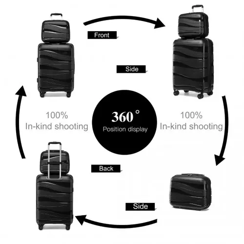 K2094L - Kono 14/20 Inch Lightweight Polypropylene Hard Shell 2 Piece Suitcase Set With TSA Lock And Vanity Case - Black by All Mart Bristol Ltd