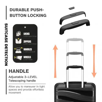 K2094L - Kono 14/20 Inch Lightweight Polypropylene Hard Shell 2 Piece Suitcase Set With TSA Lock And Vanity Case - Black by All Mart Bristol Ltd