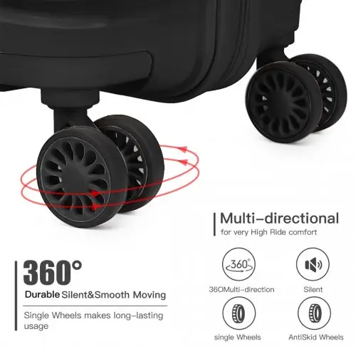 K2094L - Kono 14/20 Inch Lightweight Polypropylene Hard Shell 2 Piece Suitcase Set With TSA Lock And Vanity Case - Black by All Mart Bristol Ltd