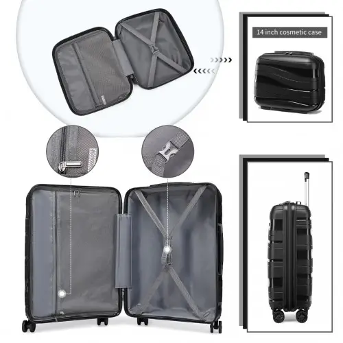 K2094L - Kono 14/20 Inch Lightweight Polypropylene Hard Shell 2 Piece Suitcase Set With TSA Lock And Vanity Case - Black by All Mart Bristol Ltd