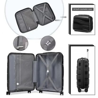 K2094L - Kono 14/20 Inch Lightweight Polypropylene Hard Shell 2 Piece Suitcase Set With TSA Lock And Vanity Case - Black by All Mart Bristol Ltd