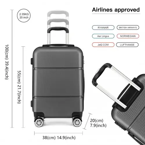K1995L - Kono Hard Shell ABS Carry On Suitcase 20 Inch - Grey by All Mart Bristol Ltd