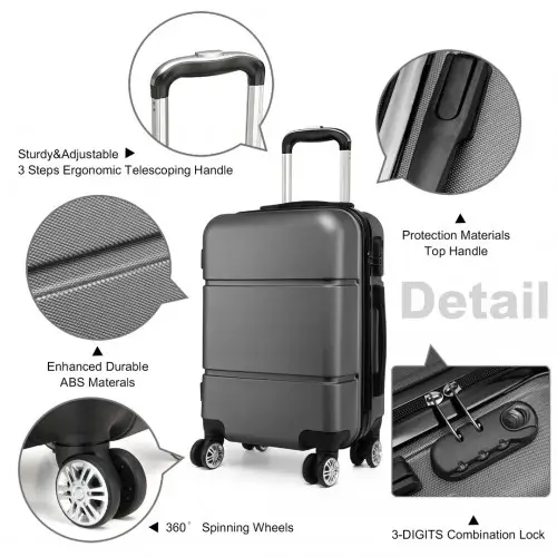 K1995L - Kono Hard Shell ABS Carry On Suitcase 20 Inch - Grey by All Mart Bristol Ltd