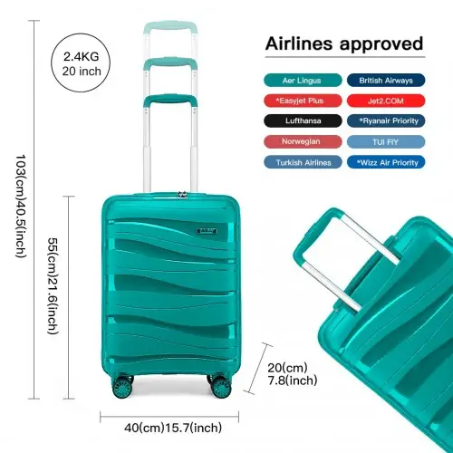 K2094L - Kono 20 Inch Lightweight Polypropylene Hard Shell Suitcase With TSA Lock - Teal by All Mart Bristol Ltd