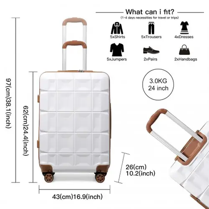 K2292L - Kono 24 Inch Lightweight Hard Shell ABS Suitcase With TSA Lock - White by All Mart Bristol Ltd