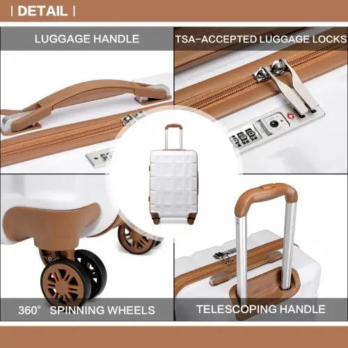 K2292L - Kono 24 Inch Lightweight Hard Shell ABS Suitcase With TSA Lock - White by All Mart Bristol Ltd