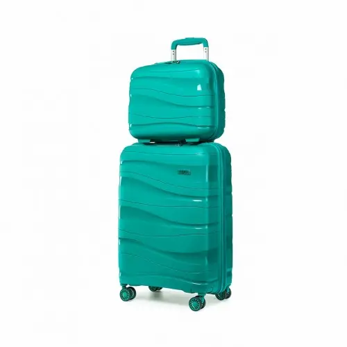 K2094L - Kono 14/20 Inch Lightweight Polypropylene Hard Shell 2 Piece Suitcase Set With TSA Lock And Vanity Case - Teal by All Mart Bristol Ltd
