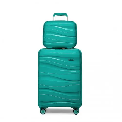 K2094L - Kono 14/20 Inch Lightweight Polypropylene Hard Shell 2 Piece Suitcase Set With TSA Lock And Vanity Case - Teal by All Mart Bristol Ltd