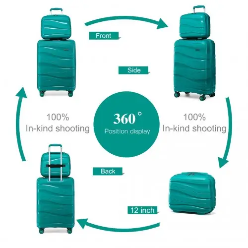 K2094L - Kono 14/20 Inch Lightweight Polypropylene Hard Shell 2 Piece Suitcase Set With TSA Lock And Vanity Case - Teal by All Mart Bristol Ltd