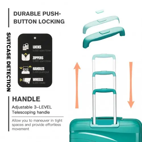 K2094L - Kono 14/20 Inch Lightweight Polypropylene Hard Shell 2 Piece Suitcase Set With TSA Lock And Vanity Case - Teal by All Mart Bristol Ltd