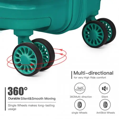 K2094L - Kono 14/20 Inch Lightweight Polypropylene Hard Shell 2 Piece Suitcase Set With TSA Lock And Vanity Case - Teal by All Mart Bristol Ltd