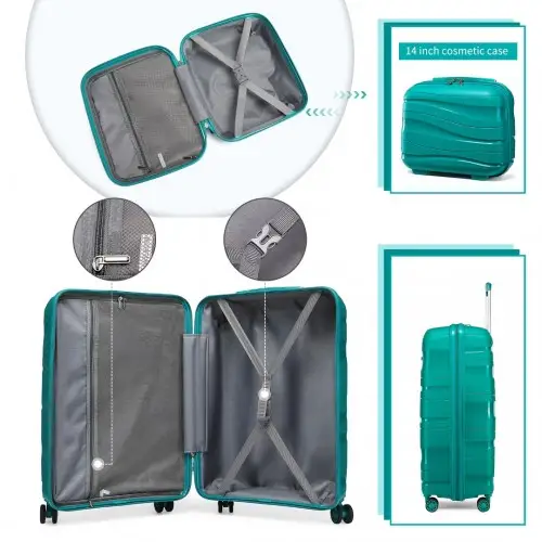 K2094L - Kono 14/20 Inch Lightweight Polypropylene Hard Shell 2 Piece Suitcase Set With TSA Lock And Vanity Case - Teal by All Mart Bristol Ltd