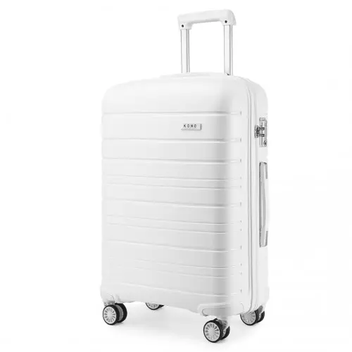K2091L - Kono 24 Inch Multi Texture Hard Shell PP Suitcase - Classic Collection - White by All Mart Bristol Ltd