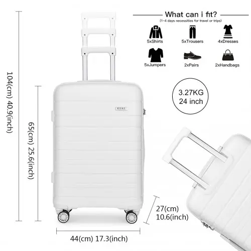 K2091L - Kono 24 Inch Multi Texture Hard Shell PP Suitcase - Classic Collection - White by All Mart Bristol Ltd